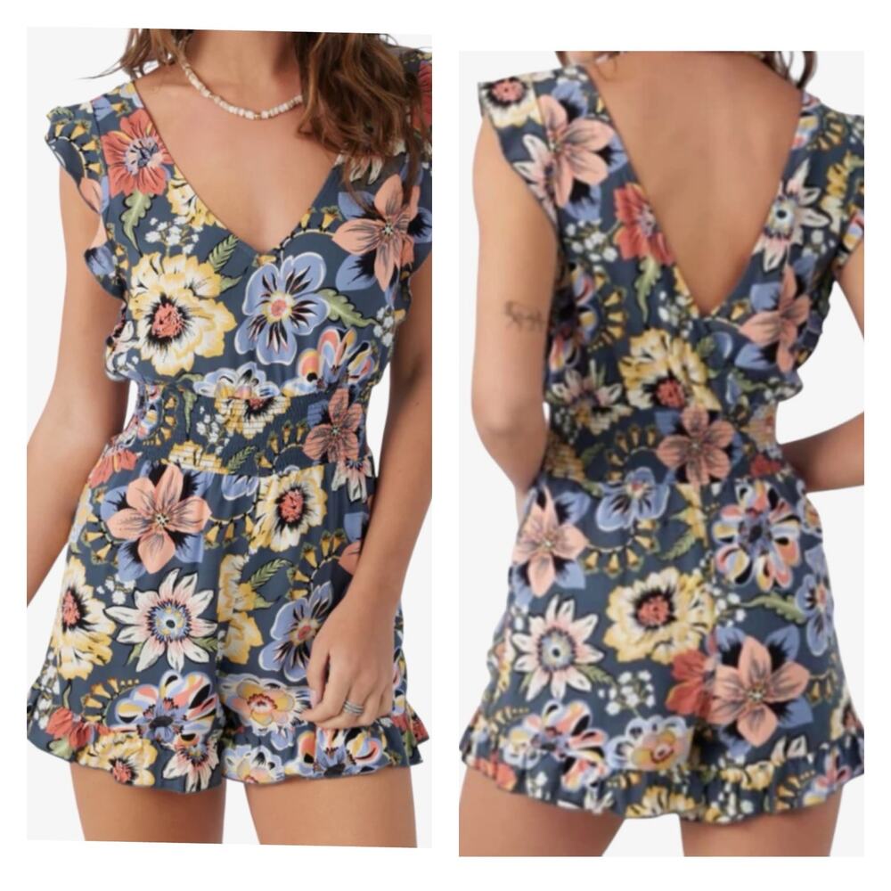 O'Neill Floral Romper in Blue and Yellow